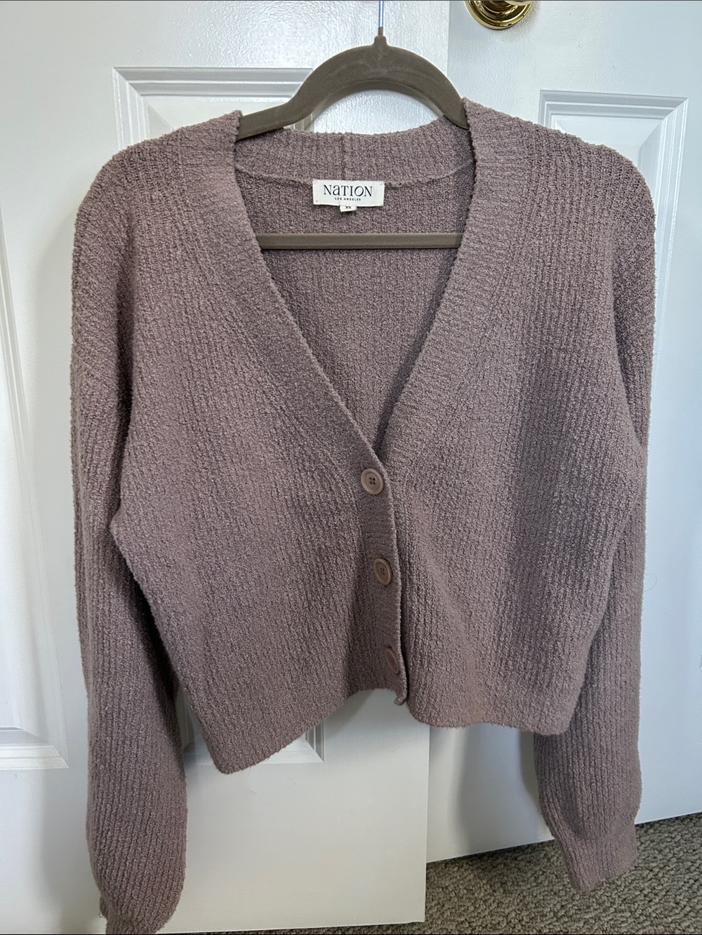 Nation LTD Cropped Button V-Neck Cardigan - Mauve Taupe